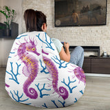 Purple Seahorse Blue Coral Pattern Bean Bag Cover