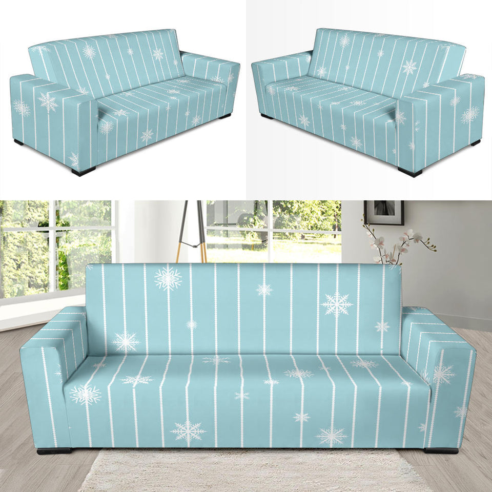 Snowflake Pattern Blue Stripe Background Sofa Slipcover