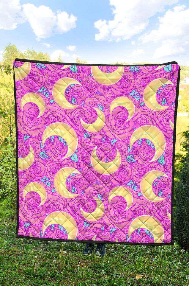 Moon Pink Rose Background Premium Quilt