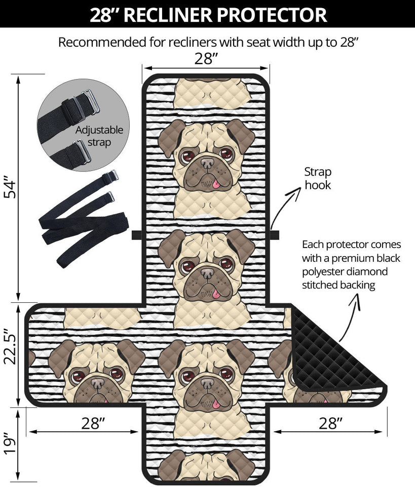 Happy pug pattern Recliner Cover Protector