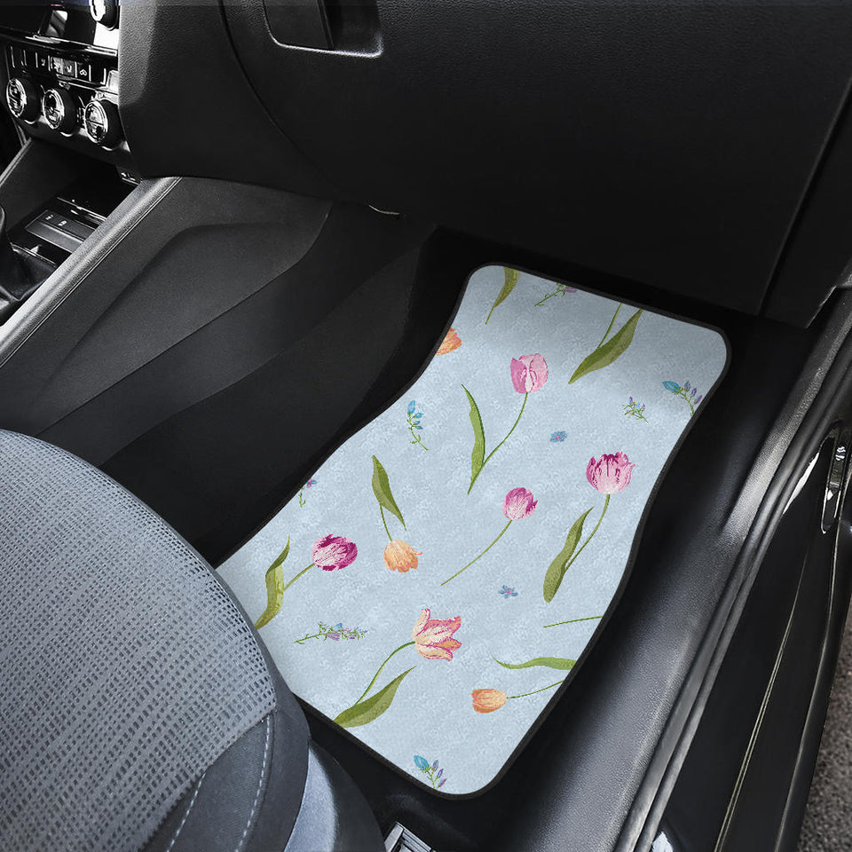 Watercolor Tulips Pattern Front And Back Car Mats