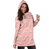 Cute Hamster Cheese Pattern Pink Background Women'S Hoodie Dress