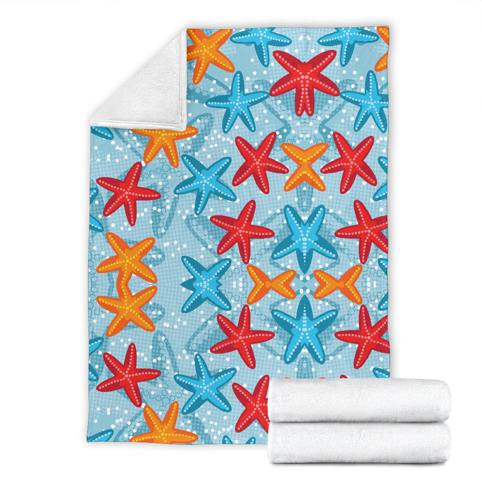Blue Red Orange Starfish Pattern Premium Blanket