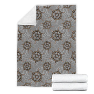 Nautical Wood Steering Wheel Pattern Premium Blanket