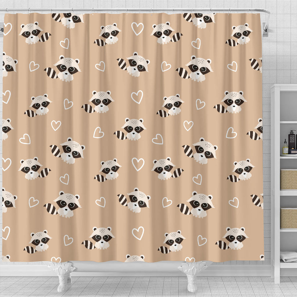 Cute Raccoon Heart Pattern Shower Curtain Fulfilled In US