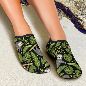 Cute Sloths Tropical Palm Leaves Black Background Aqua Shoes