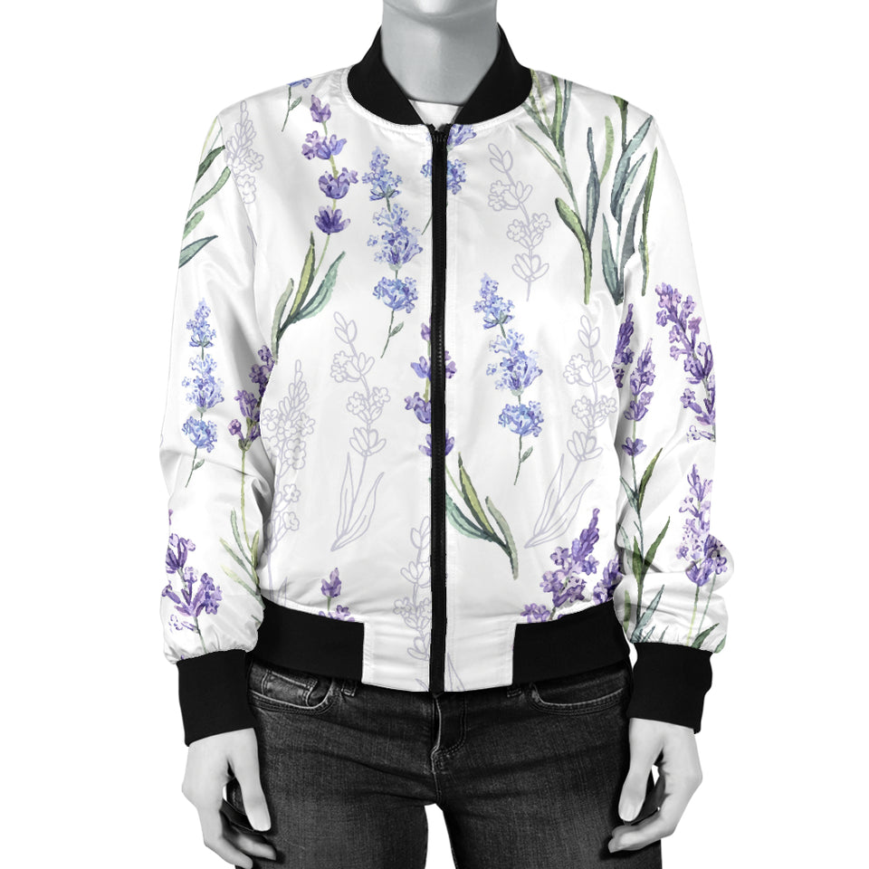 Hand Painting Watercolor Lavender Women'S Bomber Jacket