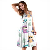 Cute Owl Pattern Sleeveless Midi Dress