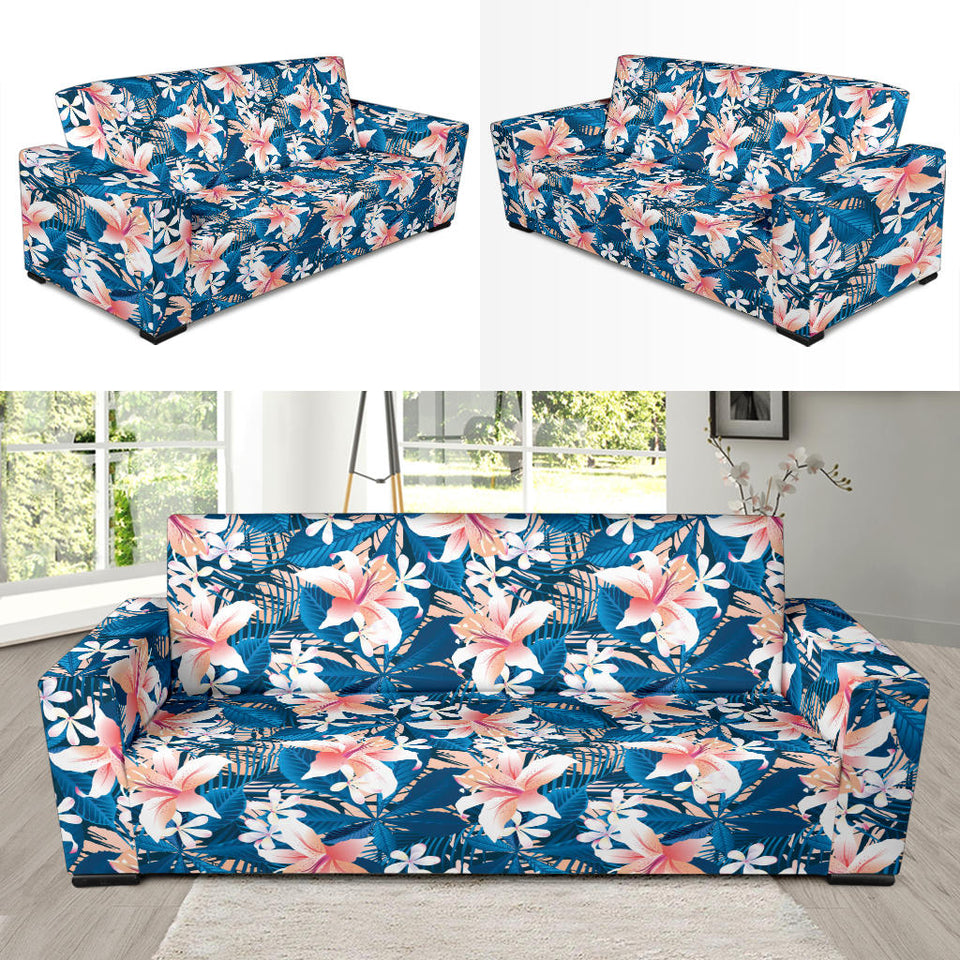 Hibiscus Pattern Print Design 02 Sofa Slipcover