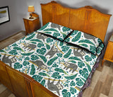 Cute sloths tropical palm leaves white background Quilt Bed Set