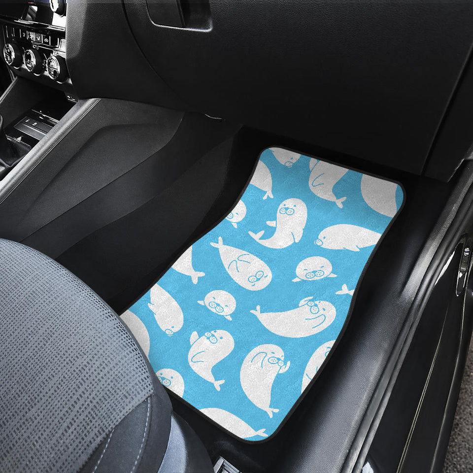 Cute White Sea Lion Seals Pattern Front And Back Car Mats