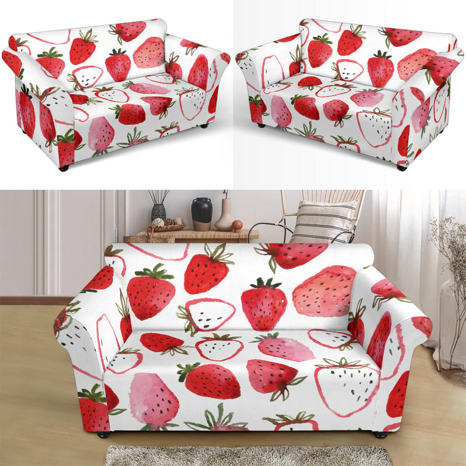 Watercolor Hand Drawn Beautiful Strawberry Pattern Loveseat Couch Slipcover