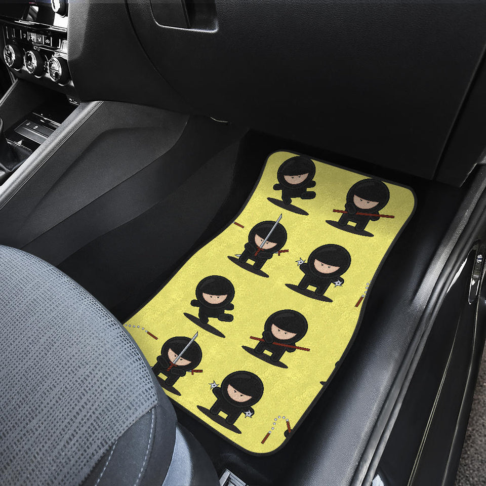 Cute Ninja Yellow Background Front And Back Car Mats
