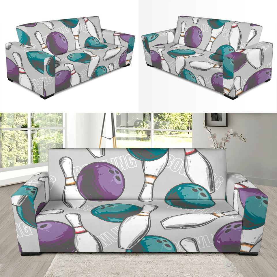 Bowling Ball And Pin Gray Background Sofa Slipcover