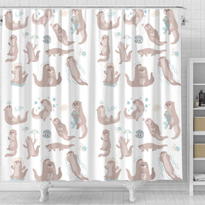 Cute Sea Otters Pattern Shower Curtain Fulfilled In US