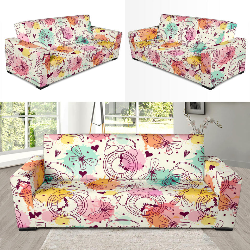 Clock Butterfly Pattern Sofa Slipcover