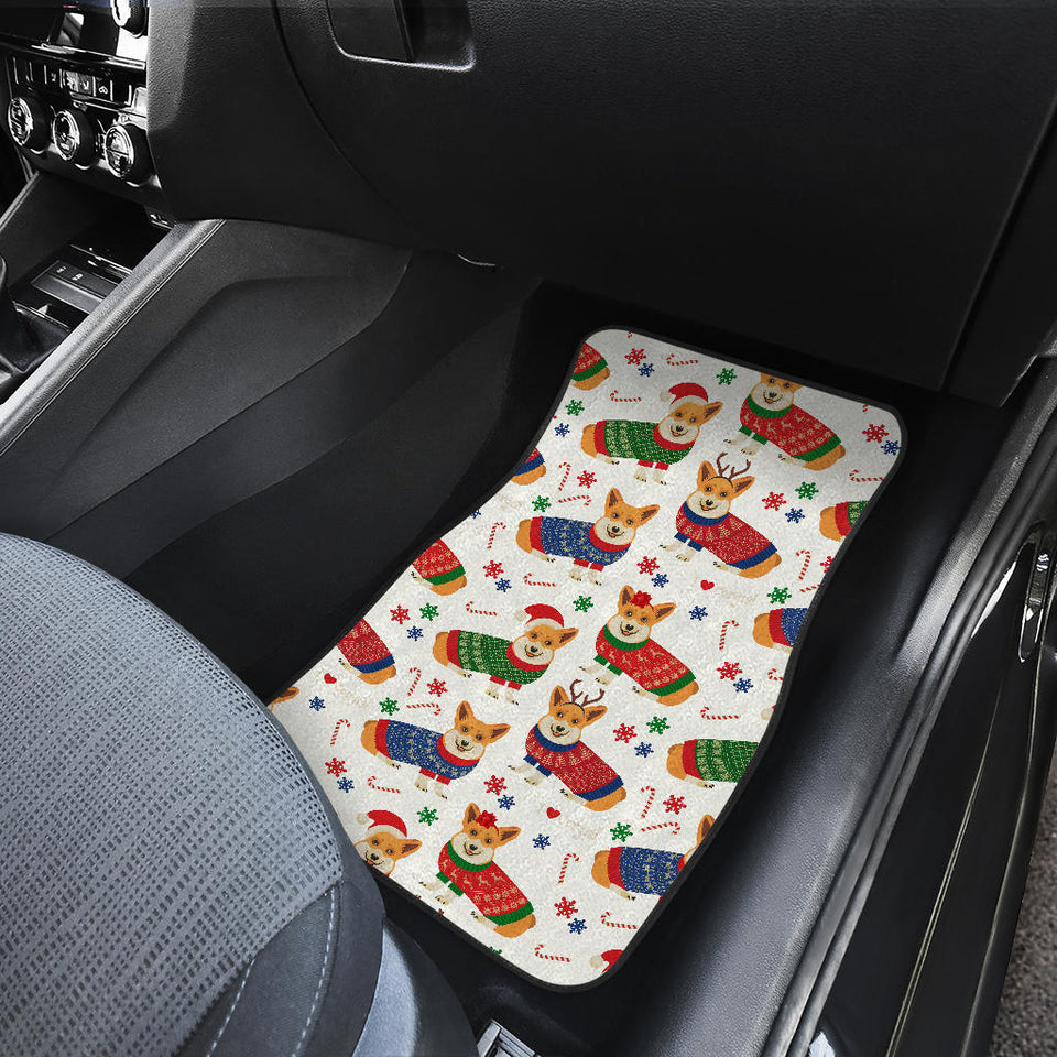 Corgi Christmas Pattern Front And Back Car Mats