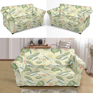 Hand Drawn Sea Turtle Fish Pattern Loveseat Couch Slipcover