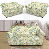 Hand Drawn Sea Turtle Fish Pattern Loveseat Couch Slipcover