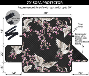 Japanese crane pink sakura pattern Sofa Cover Protector