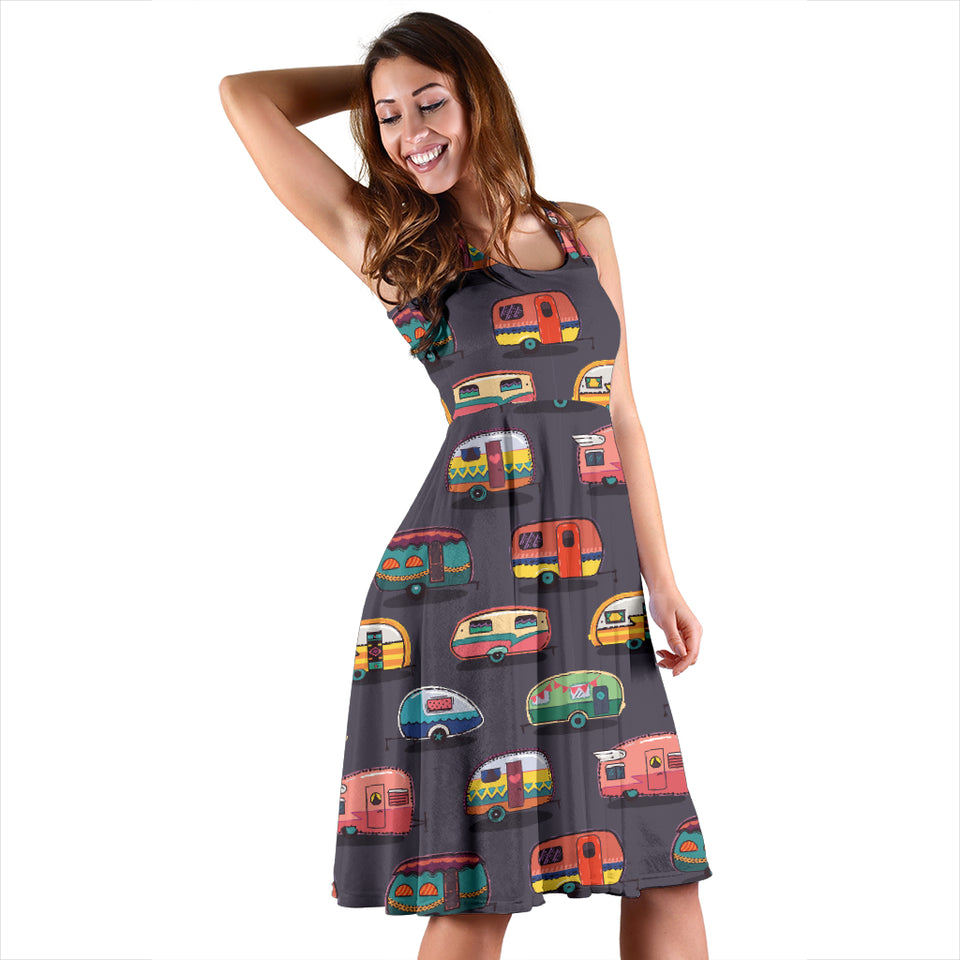 Camper Van Pattern Print Design 02 Sleeveless Midi Dress