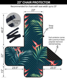 heliconia flowers, palm and monstera leaves on black background pattern Chair Cover Protector