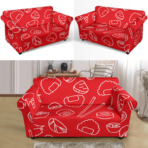 Sushi Pattern Red Background Loveseat Couch Slipcover