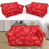 Sushi Pattern Red Background Loveseat Couch Slipcover