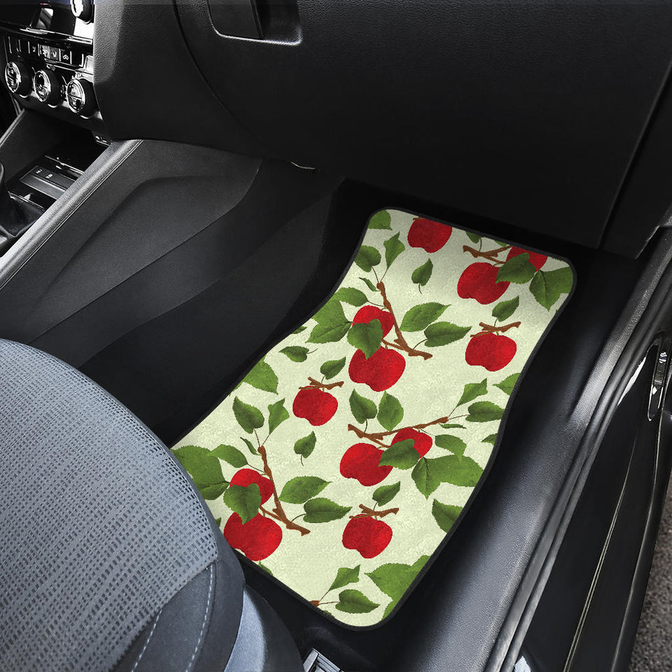 Red Apples Leaves Pattern Front And Back Car Mats