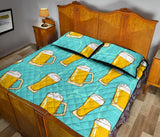 Beer pattern green background Quilt Bed Set