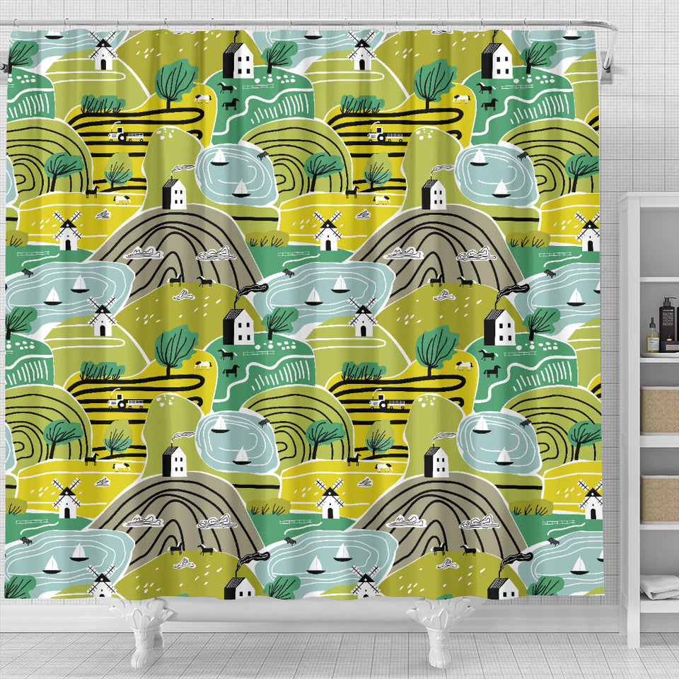 Hand Drawn Windmill Pattern Shower Curtain Fulfilled In US