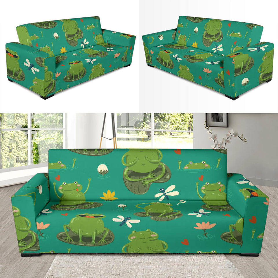 Cute Frog Dragonfly Design Pattern Sofa Slipcover
