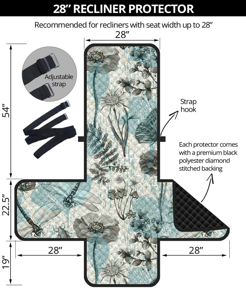 Dragonfly Butterfly Plants insect flower vintage style pattern Recliner Cover Protector