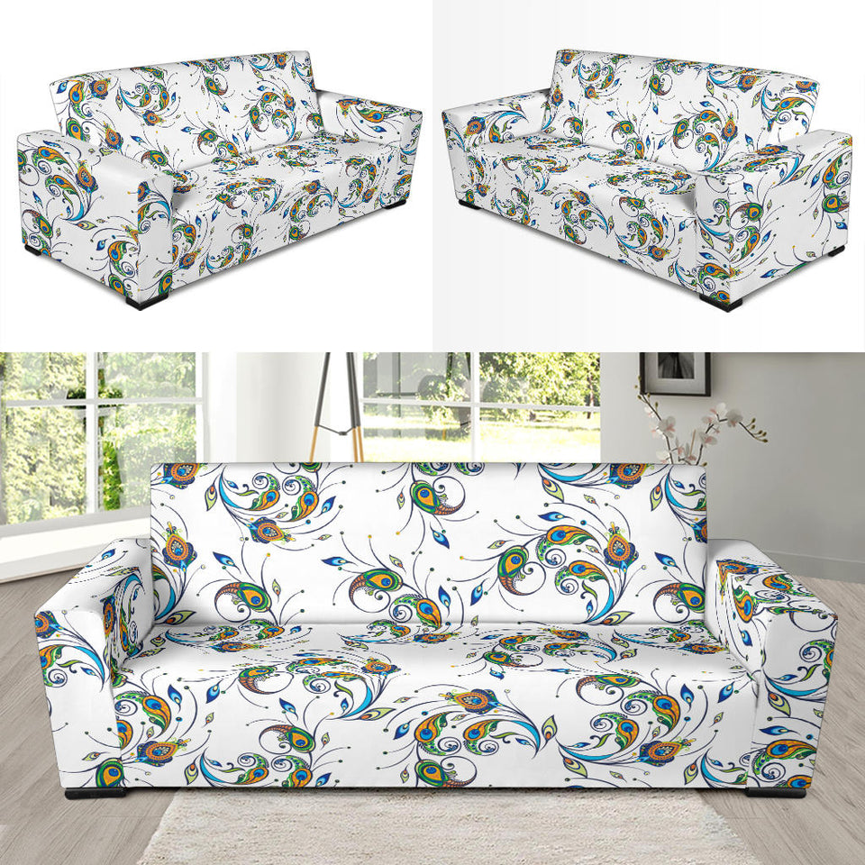 Peacock Feather Pattern Sofa Slipcover