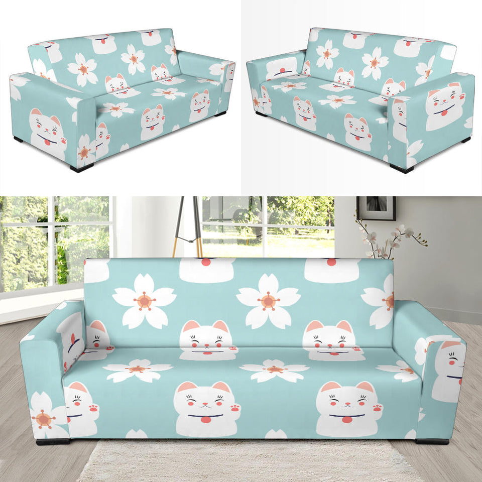 Maneki Neko Lucky Cat Sakura Sofa Slipcover