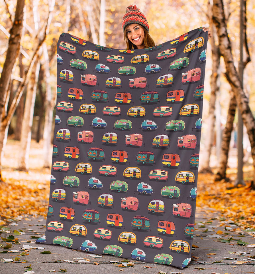 Camper Van Pattern Print Design 02 Premium Blanket