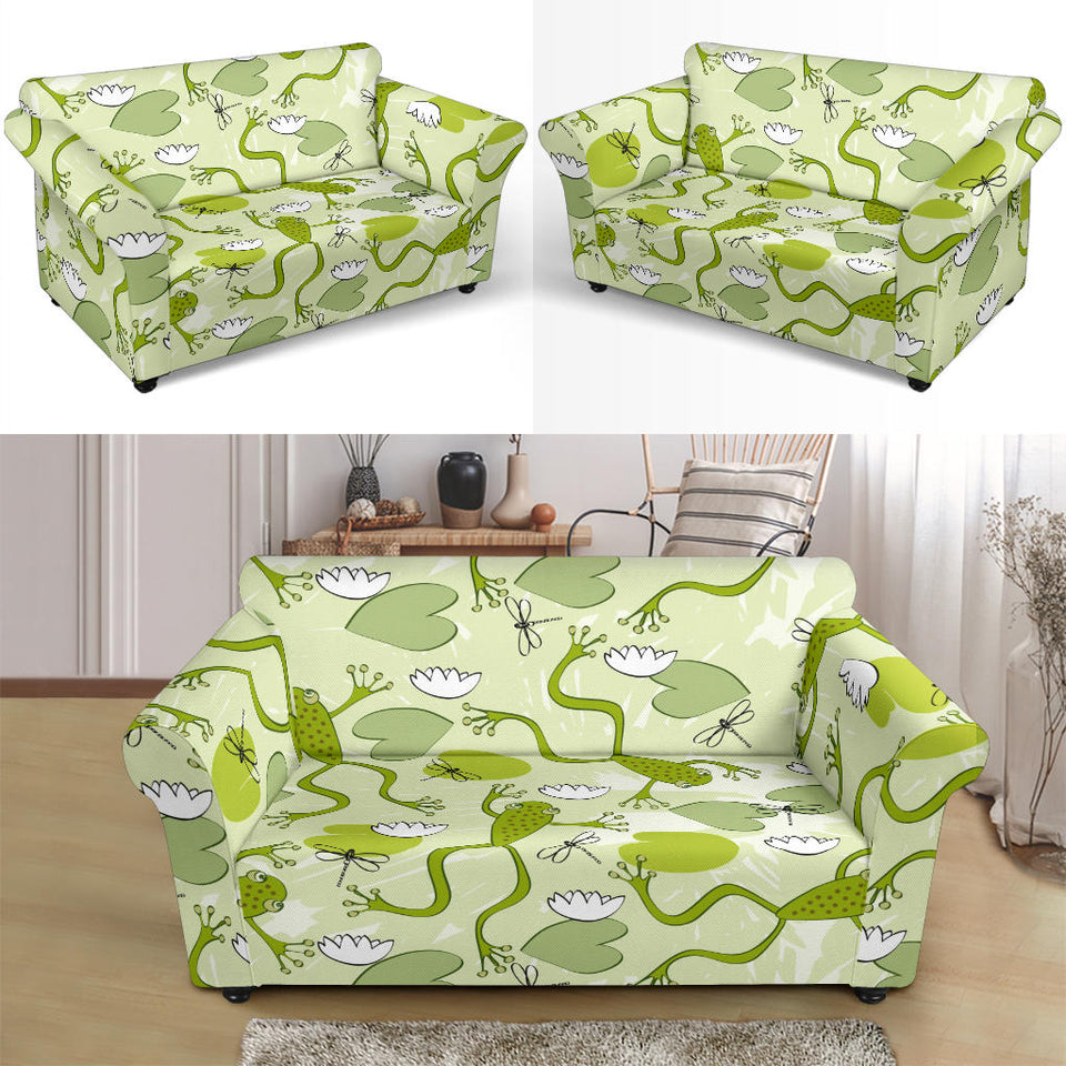 Cute Frog Dragonfly Pattern Loveseat Couch Slipcover