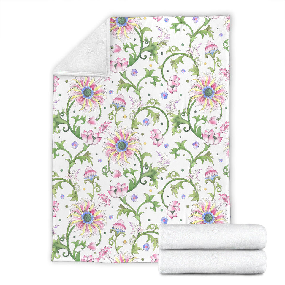 Beautiful Pink Lotus Waterlily Leaves Pattern Premium Blanket