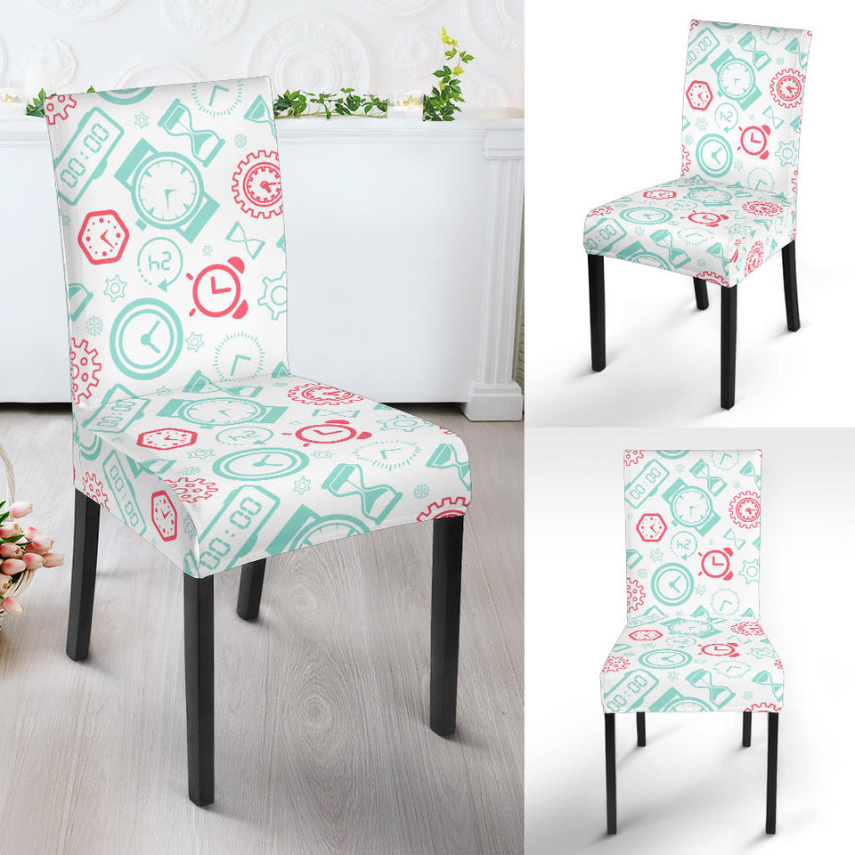 Clock Time Pattern Blackground Dining Chair Slipcover