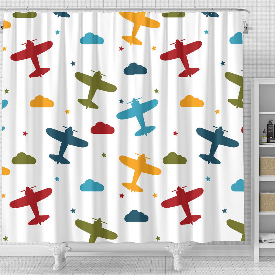 Airplane Star Cloud Colorful Shower Curtain Fulfilled In US