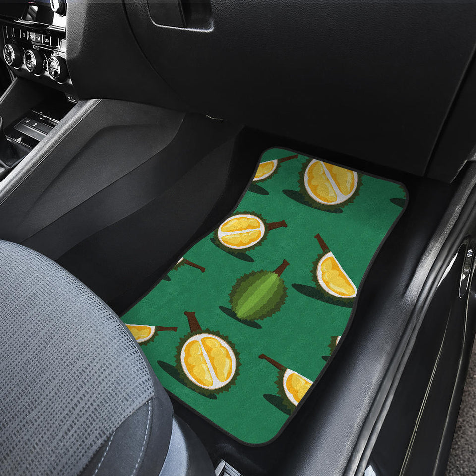 Durian Pattern Green Background Front And Back Car Mats