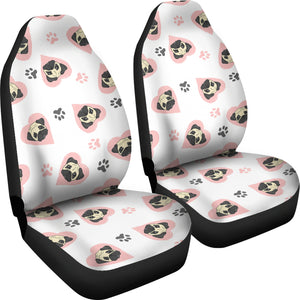 Cute Pugs Pink Heart Paw Pattern  Universal Fit Car Seat Covers