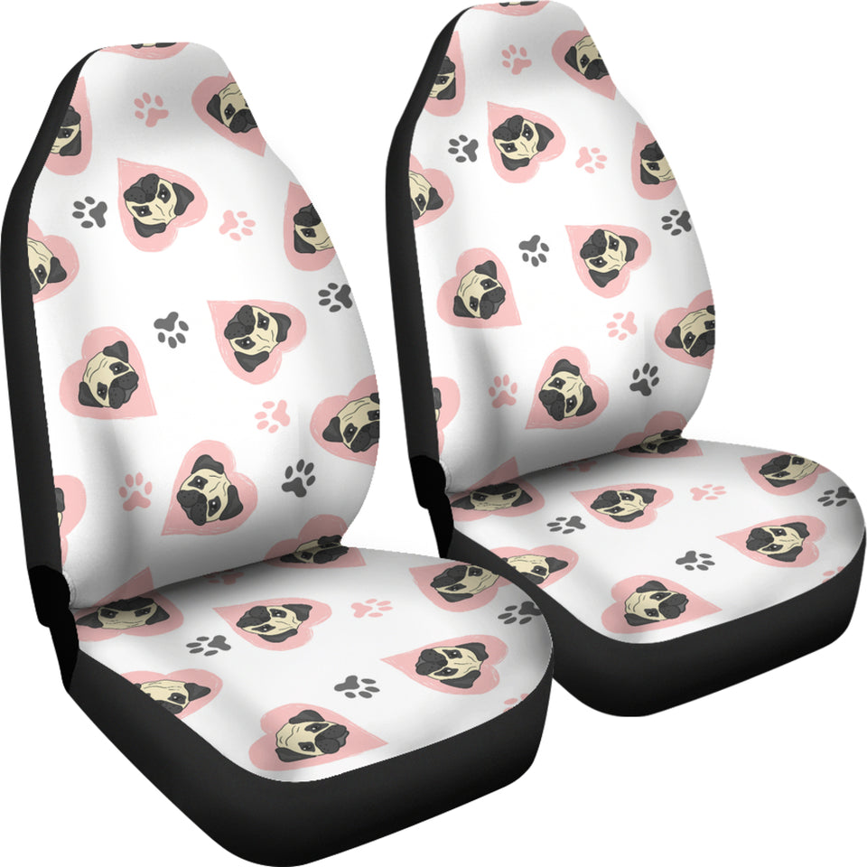 Cute Pugs Pink Heart Paw Pattern  Universal Fit Car Seat Covers