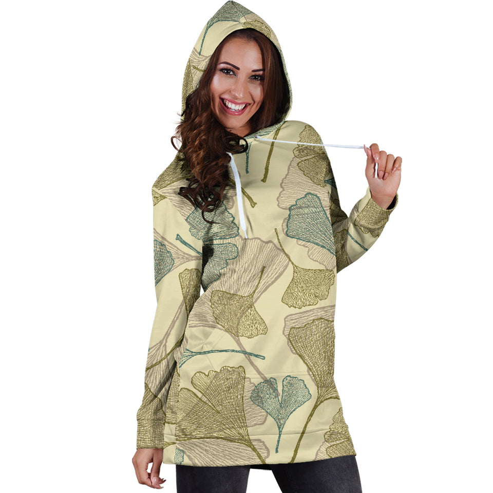 Ginkgo Leaves Design Pattern Women'S Hoodie Dress