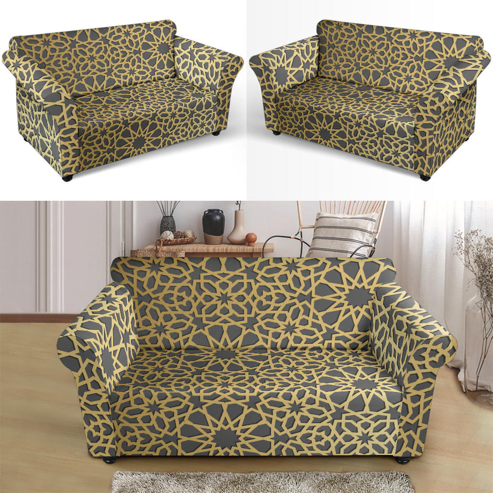 Arabic Star Gold Pattern Loveseat Couch Slipcover