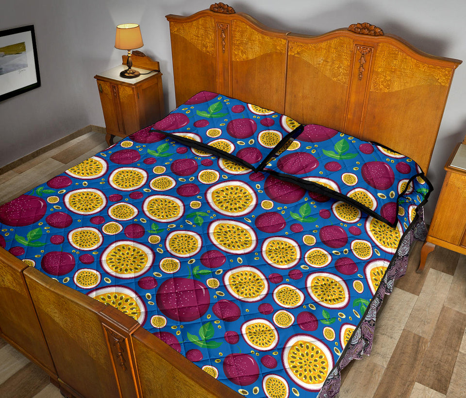 Passion fruit blue background Quilt Bed Set