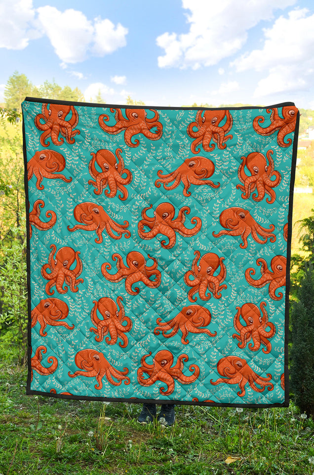 Octopus Turquoise Background Premium Quilt