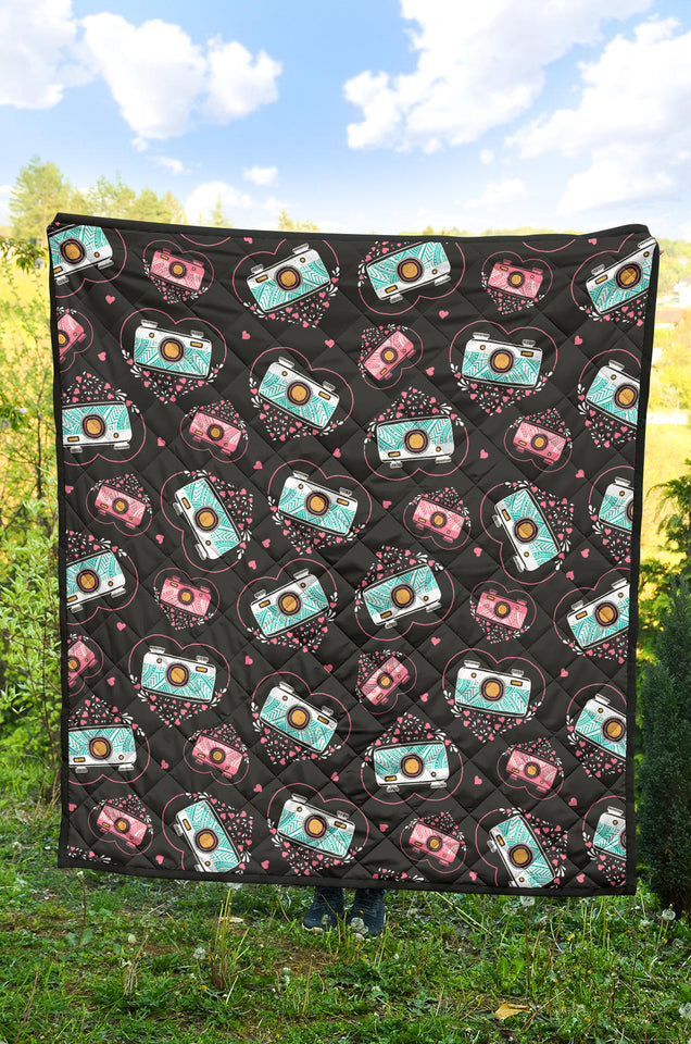 Camera Pattern Print Design 04 Premium Quilt