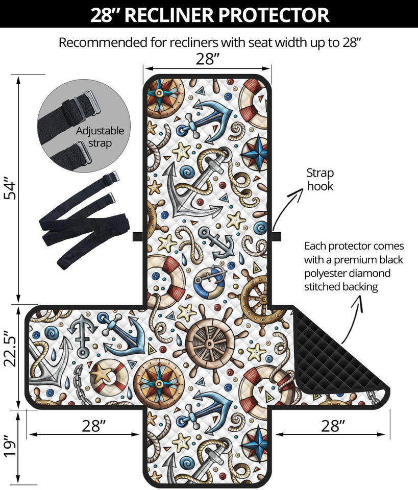 Cute nautical steering wheel anchor pattern Recliner Cover Protector