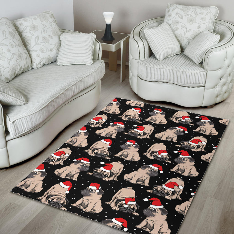 Christmas Pugs Santa_S Red Cap Pattern Area Rug